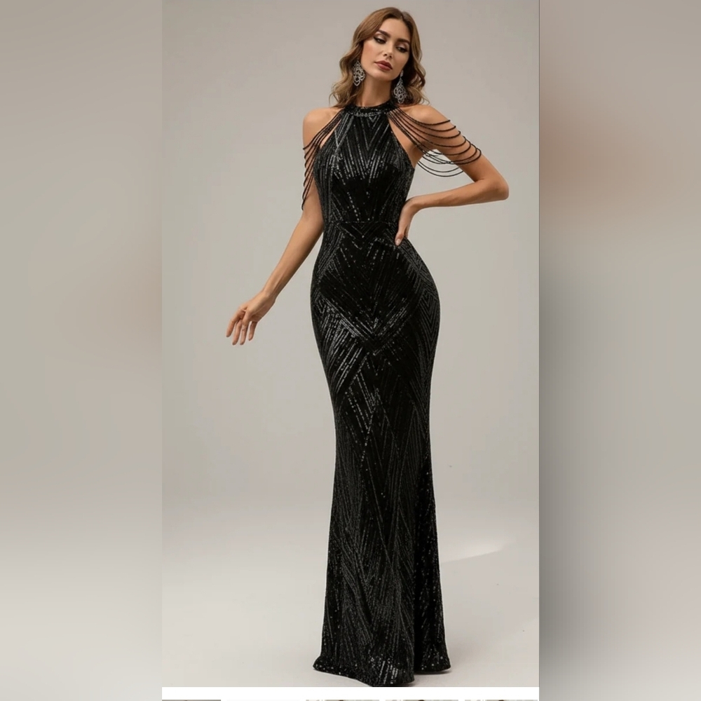 Miss Ord Cold Shoulder Beads Chain Cocktail Dress